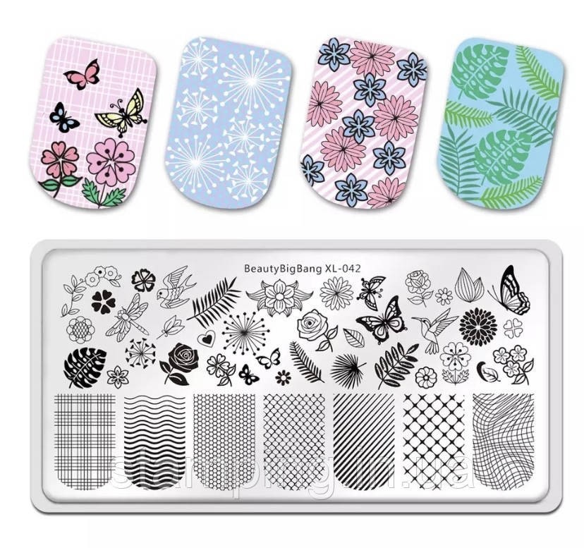 BeautyBigBang XL-042 Nail Stamp Plate Floral Flower Rose Stripe Plaid Summer HTF