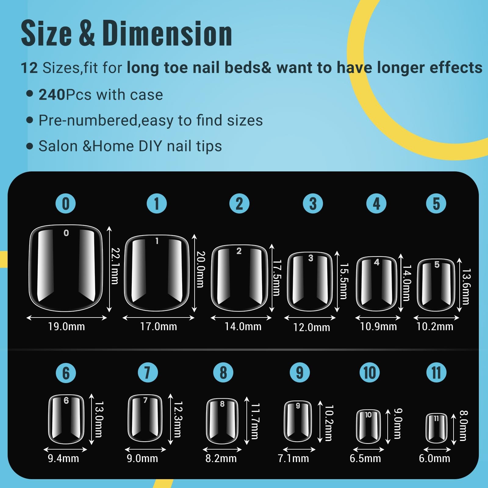 Wide Long Large Gel Toe Nail Tips, SINOKAME Big Fake Toenails Full Cover Nail