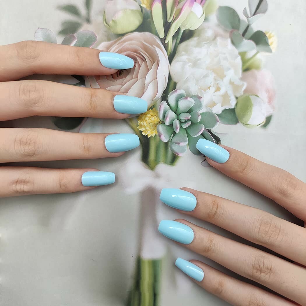 Glossy Press on Nails Long Coffin Fake Nails Tips Full Cover Ballerina Acrylic