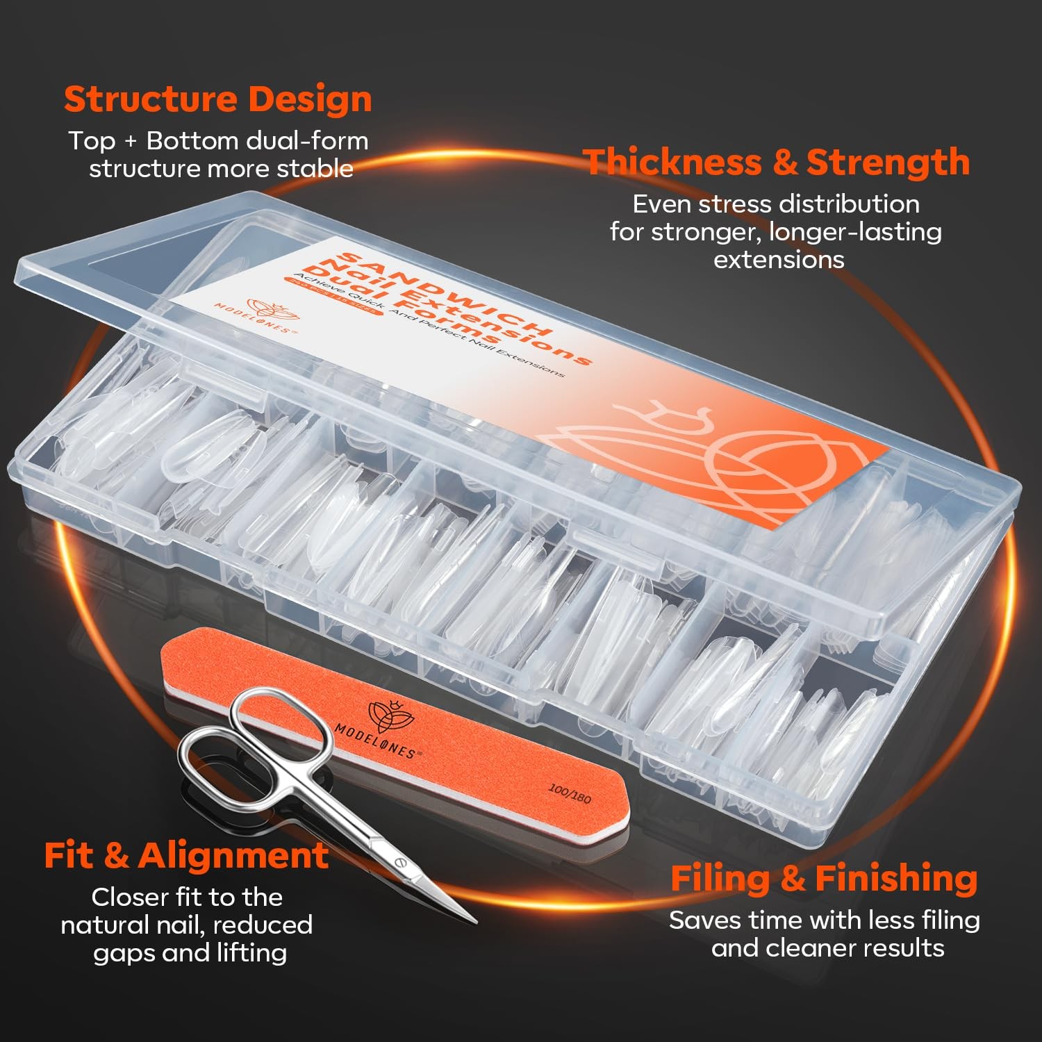 Sandwich Nail Forms,Oval Coffin Top & Bottom for Poly Builder Gel