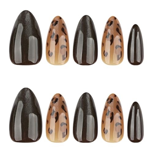 Medium Almond Press on Nails Brown Cat Eye Fake Nails with Full Cover Style-42