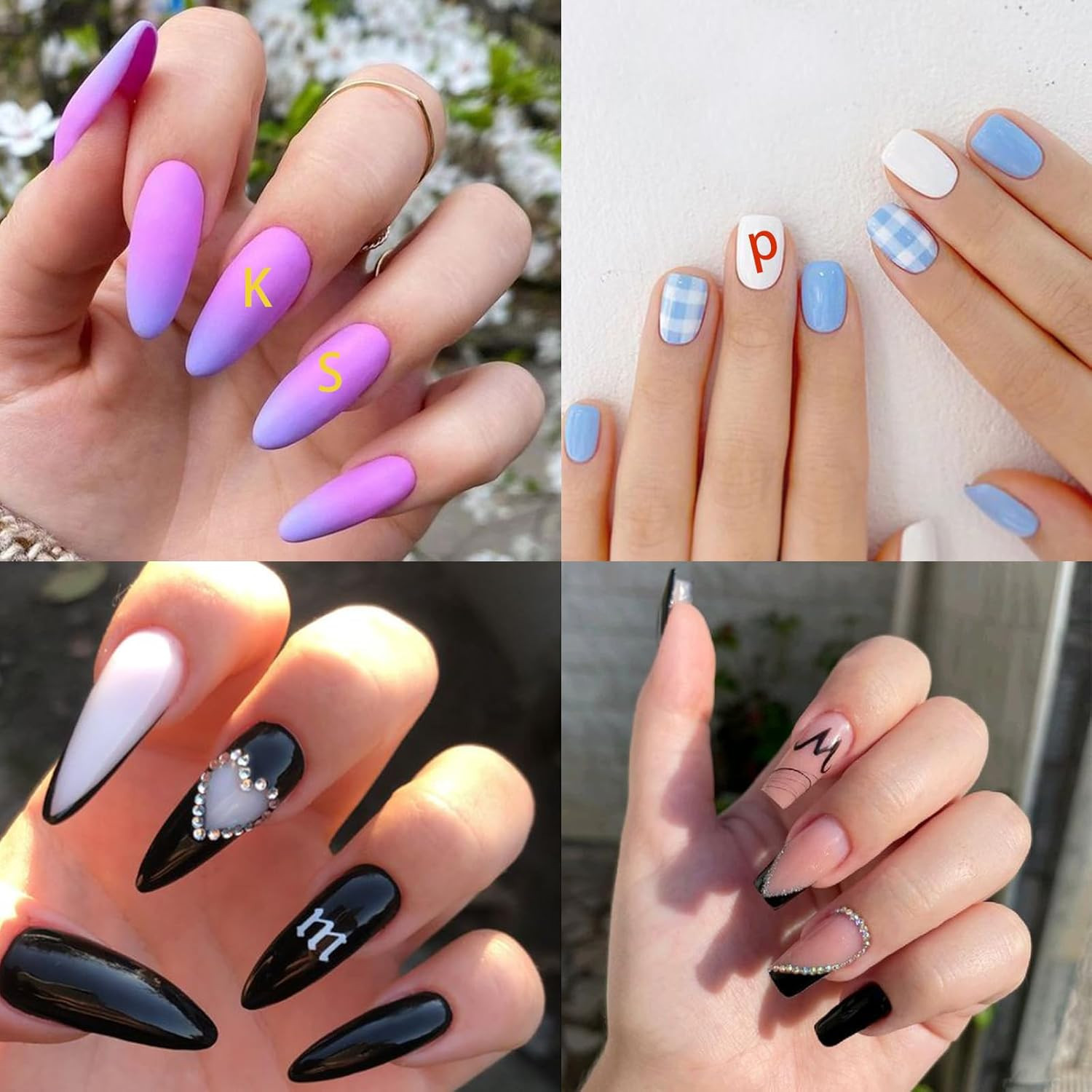 8Sheets Letter Nail Art Stickers 3D Self-Adhesive Laser Alphabet Nail Stickers