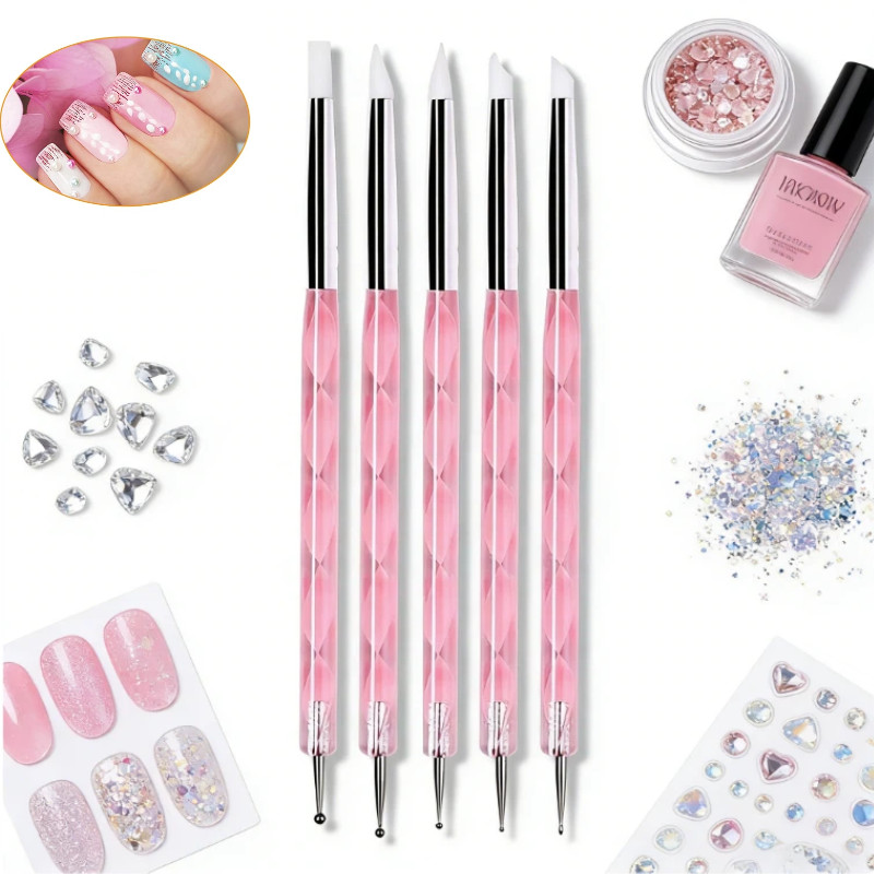 5pcs Nail BRUSH SET Dotting Acrylic UV Builder Art Gel Nail Silicone Brush Kits
