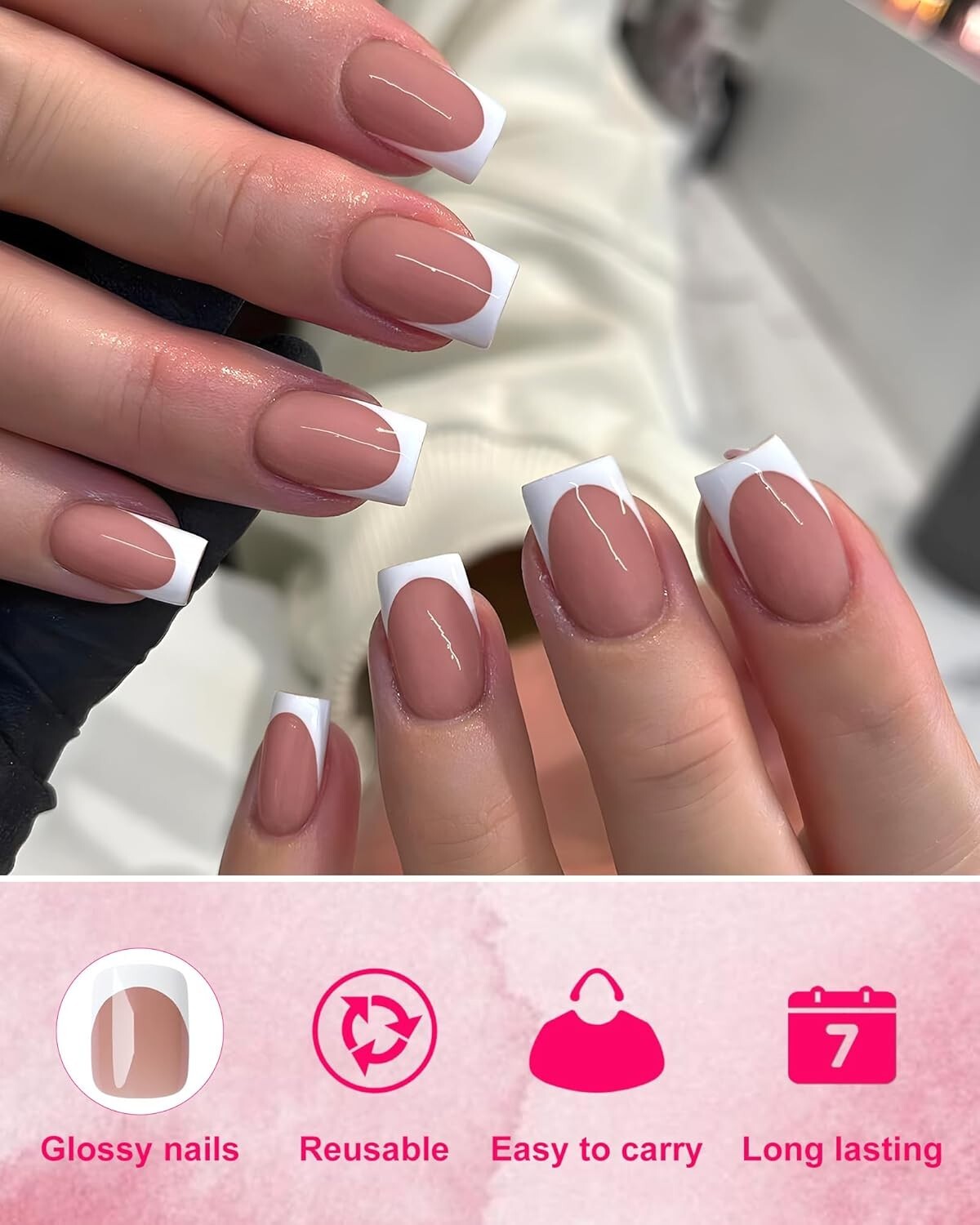 “French Tip Press on Nails Short Square Nail Tips,120pcs White Deep French Nai..