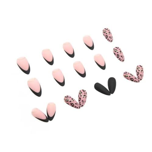 Black French Tip Press on nails Nude Fake Nails Medium Almond False Nails mh05
