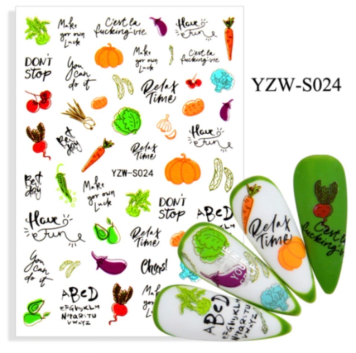 Nail Art Stickers NEW ! CUTE VEGETABLES & SAYINGS (OVER 18) YZW-S024