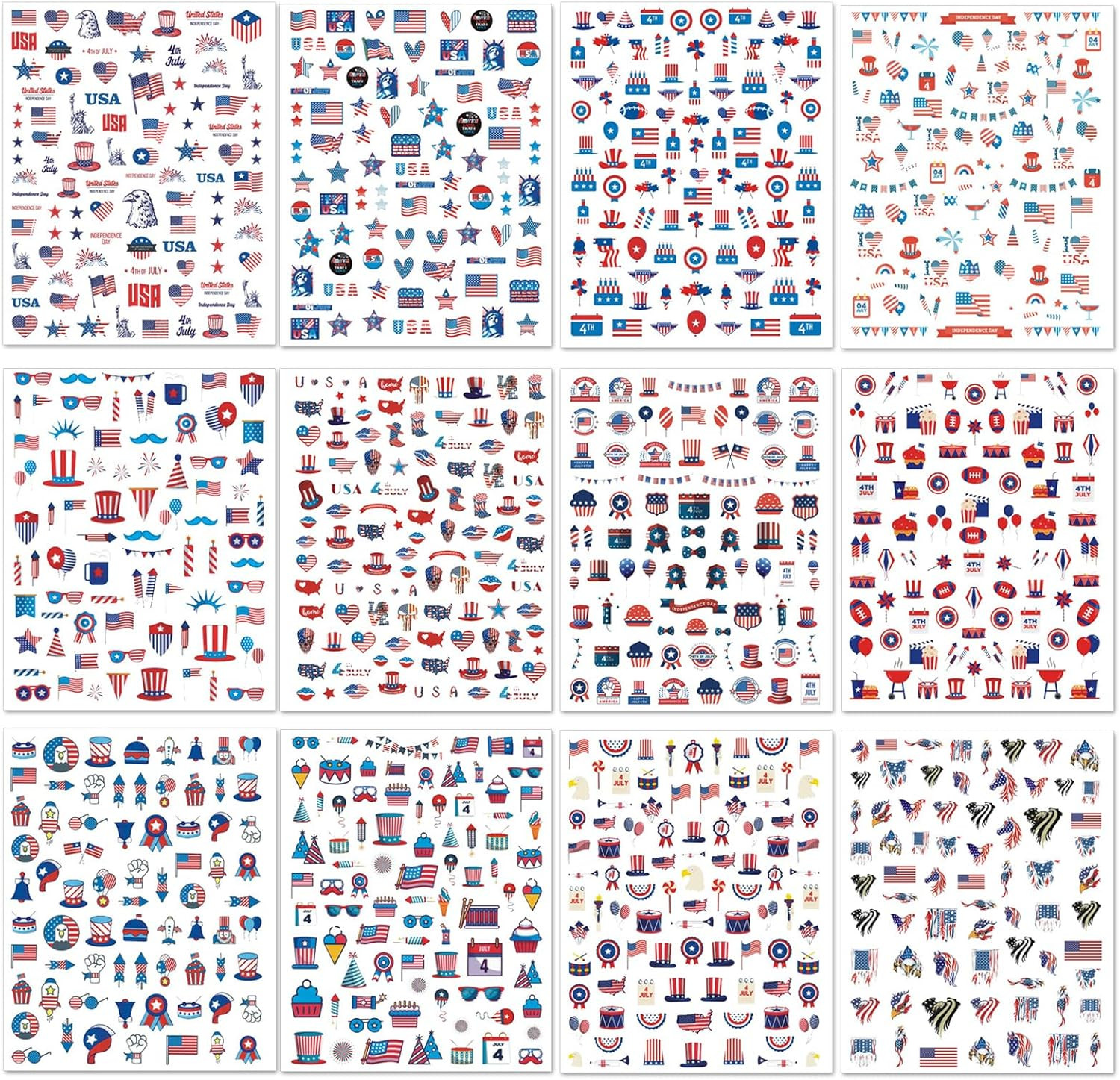 12 Sheets 4Th of July Nail Stickers, Independence Day Patriotic Nail