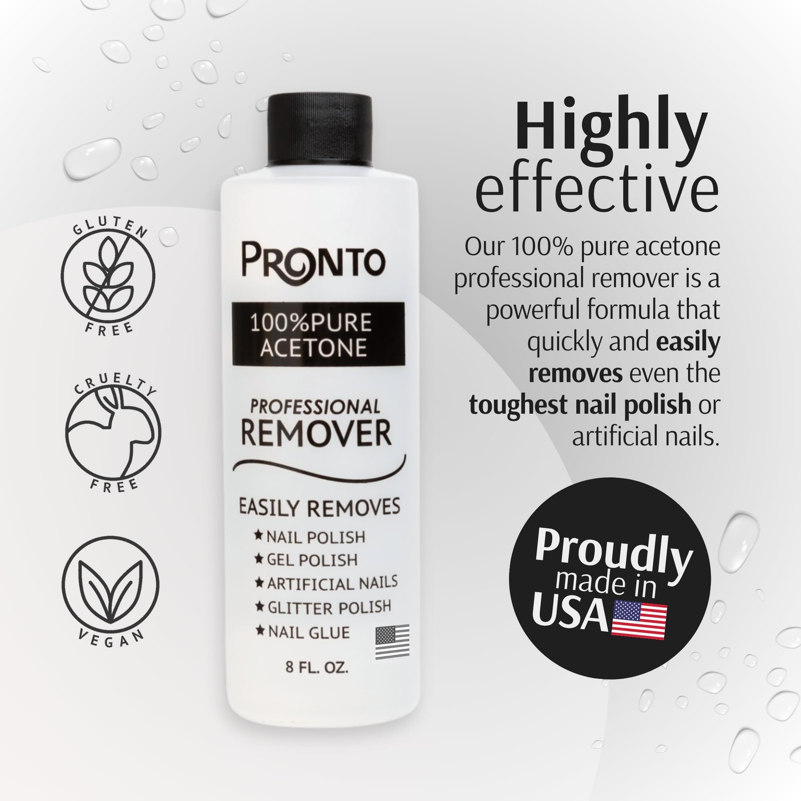 Pronto 100% Acetone Gel Nail Polish Remover – 8 Fl Oz – Signature,