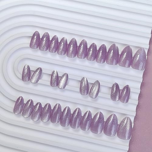 Press On Nails Short – Pastel Light Purple Press On Nails Almond cateye lilac
