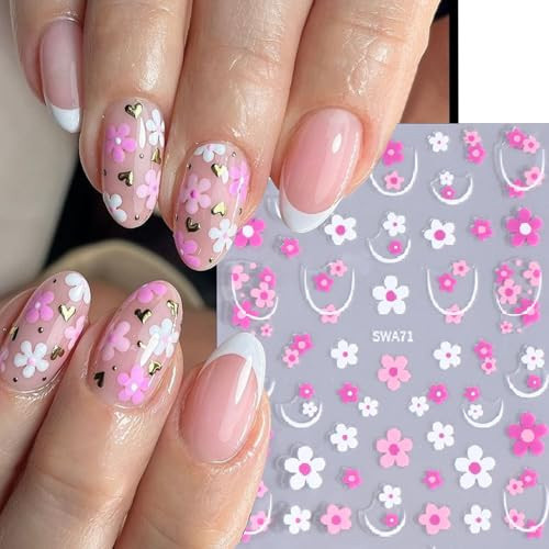 5 Sheets Flower Nail Art Stickers 3D Self Adhesive Daisy for Nails Spring