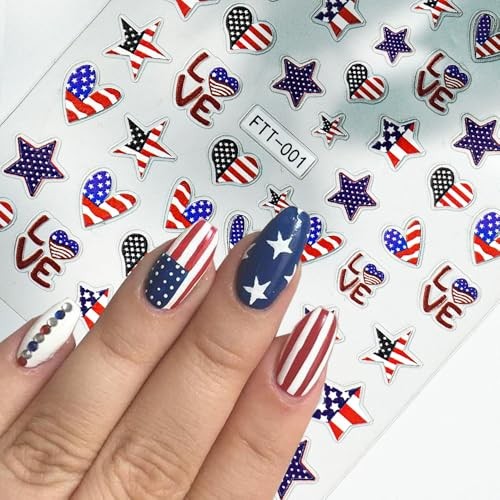 4th of July Nail Art Stickers Star Heart America Flag Patriot Nail style1
