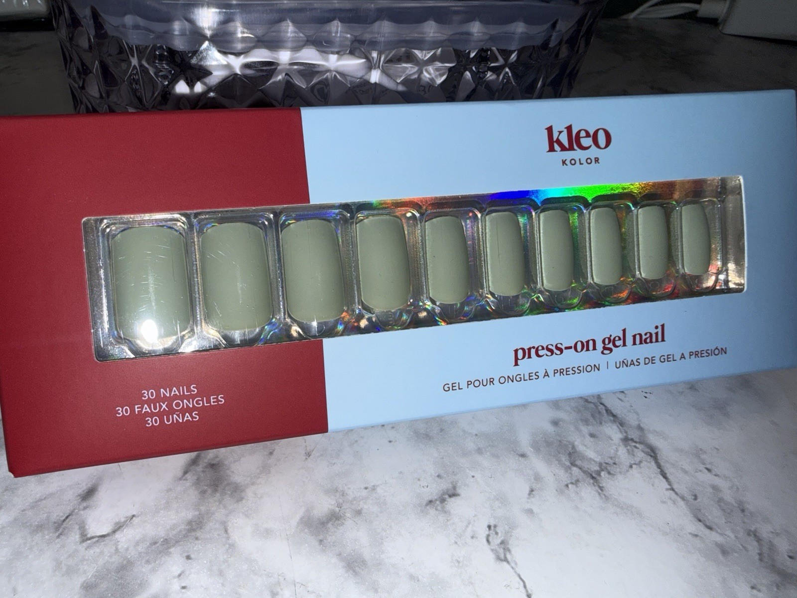 New Kleo Kolor Press-On Gel Nails – Long Square Moss Boss Green