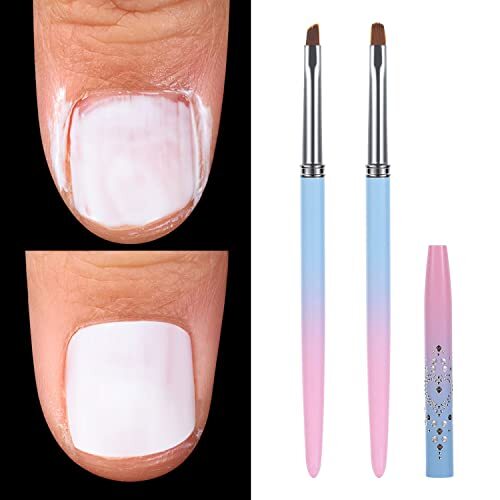 INENK Nail Art Clean Up 2 Pcs Round&Angled Nail Brushes for Cleaning Polish