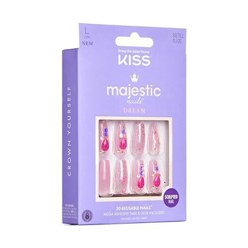 Majestic Press On Nails, Nail glue 1 Count (Pack of 84) Lovely Bubbly