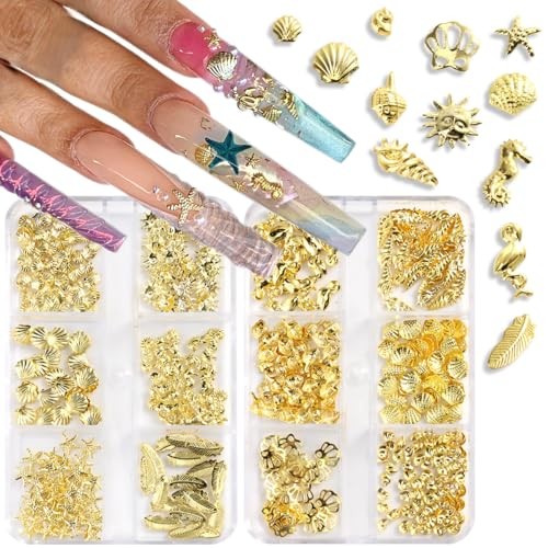 Beach Nail Charms, Gold Gems and Charms Summer Sea Horse Seashell gold2