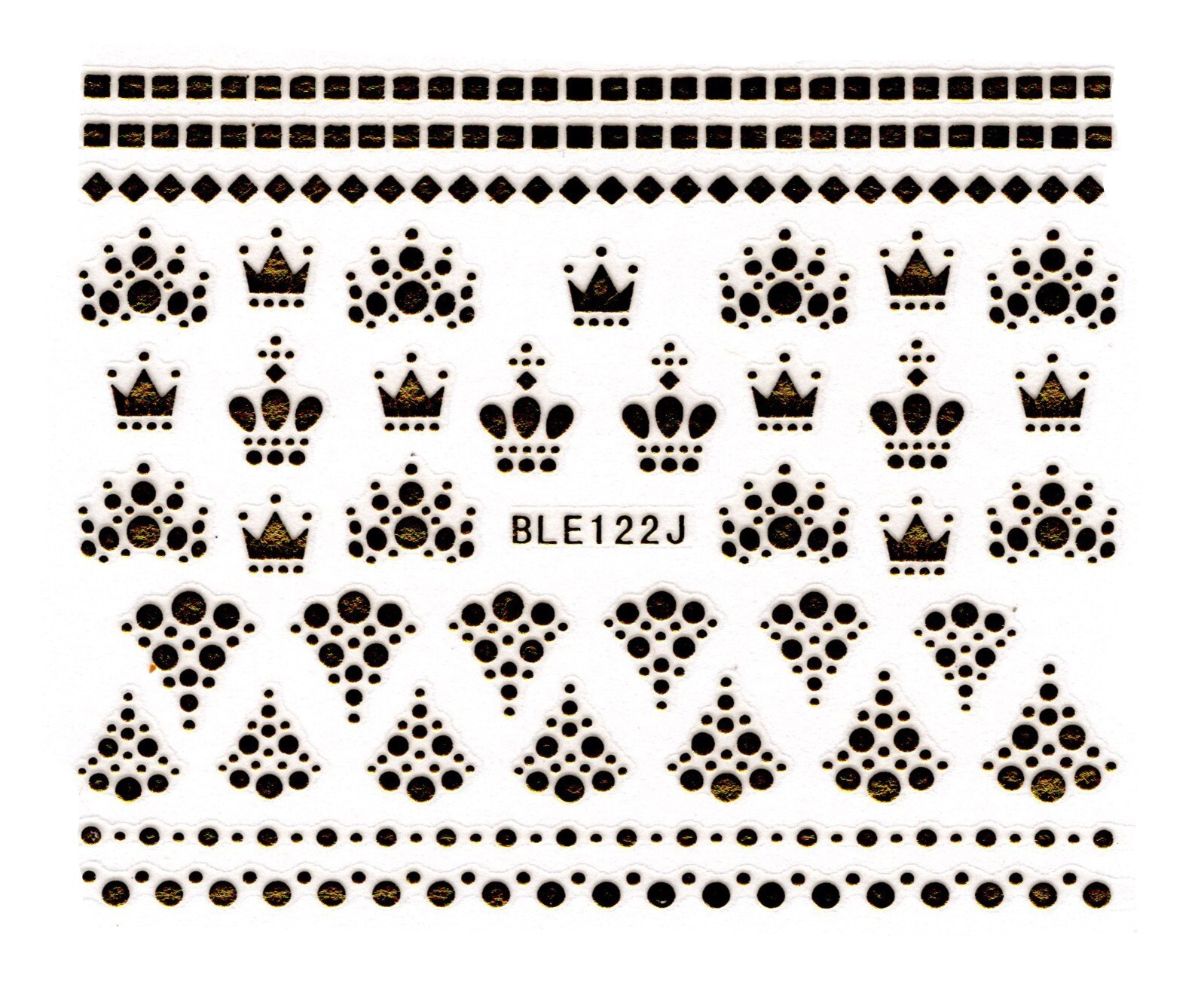 Nail Art 3D Decal Stickers Gold crown dots line BLE122J