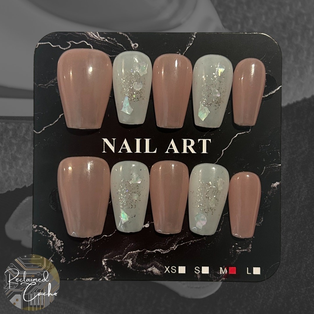 Pink and White Translucent Medium Coffin Nails – Size Medium