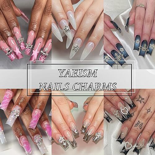 30PCS Star Nail Charms 3D Alloy Nail Art Charms 4 Styles Silver Stars Nail