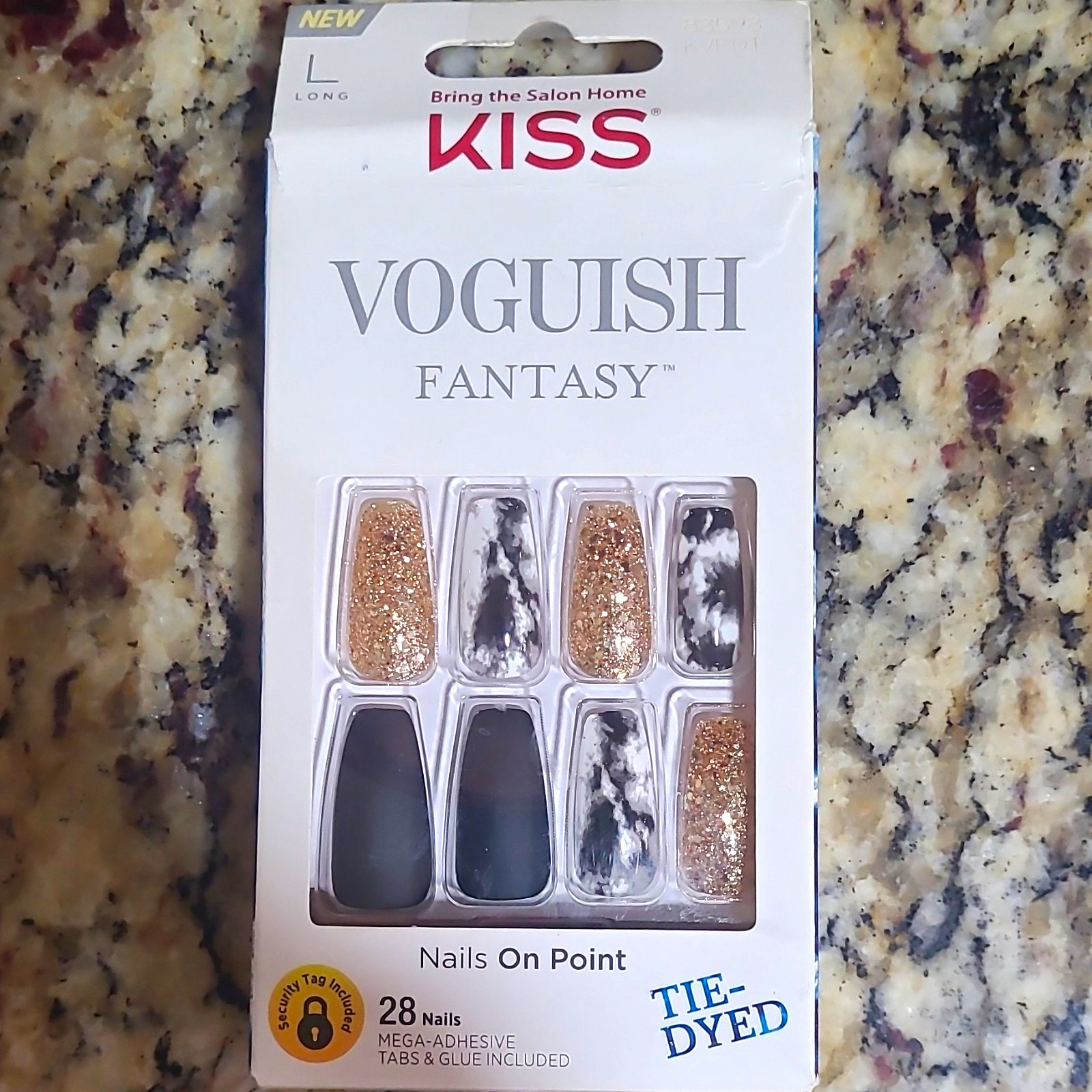 KISS Voguish Fantasy Long Tie-Dye Glitter Press-On Nails, 28 ct, Glue Incl
