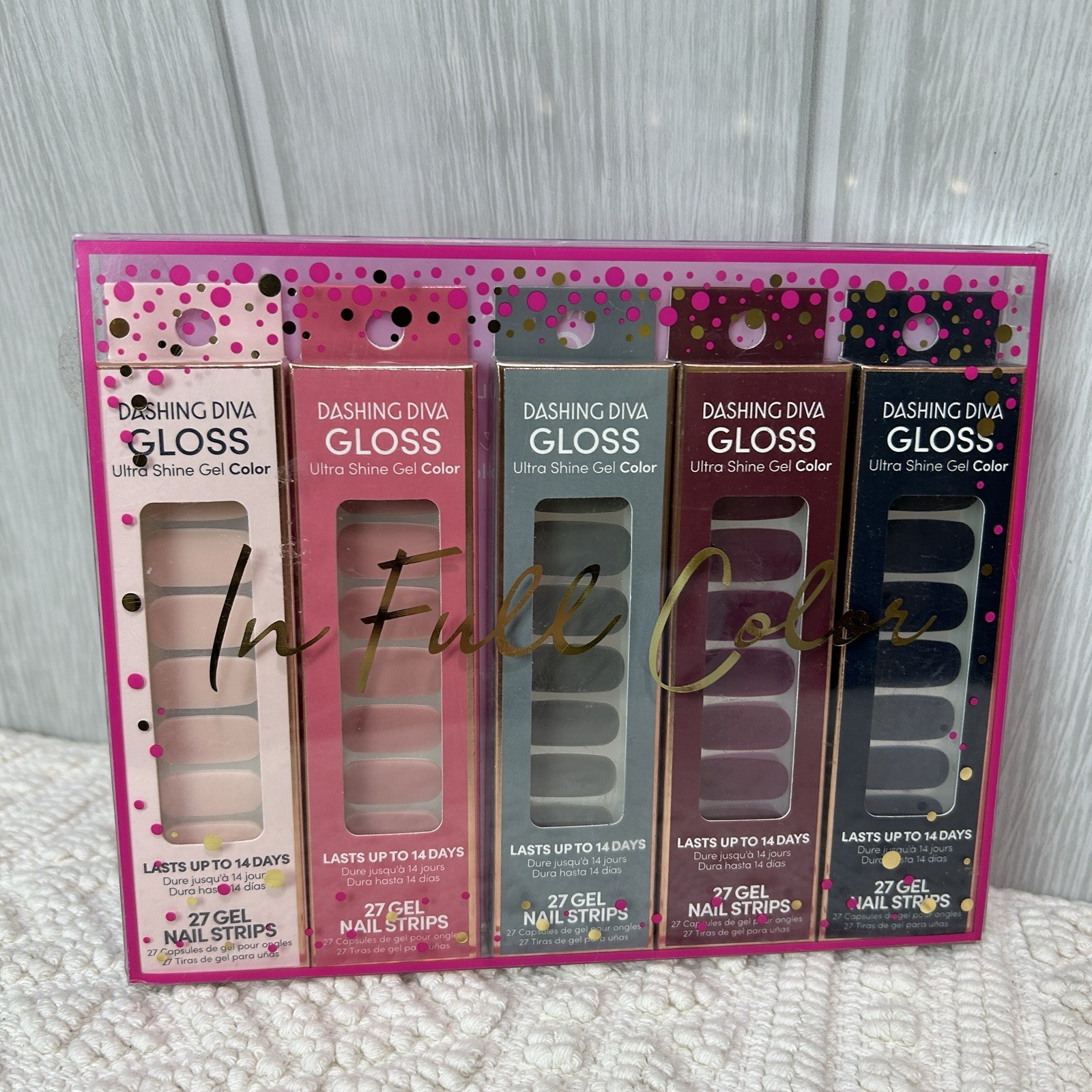 Lot Dashing Diva GLOSS Ultra Shine Gel Nail Strips Set 5 Pink Navy Gray Burgundy