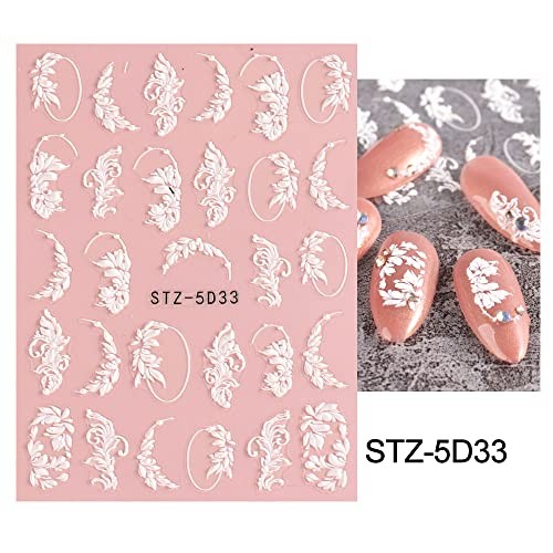 5D Spring Embossed Flower Nail Art Stickers 4 Sheets Real Self-Adhesive
