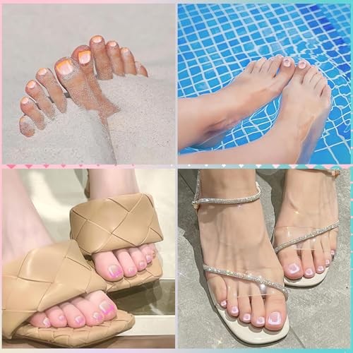 French Toe Nail Tips Press on Toenails，120Pcs 5 Style Soft Gel Toe Nail Press