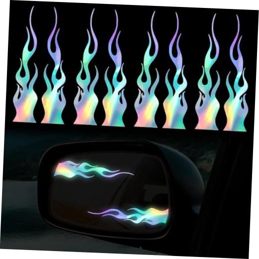 8pcs Flame Reflective Stickers, 5.9″X1.2″ Flame Decals for Sports & Bikes,