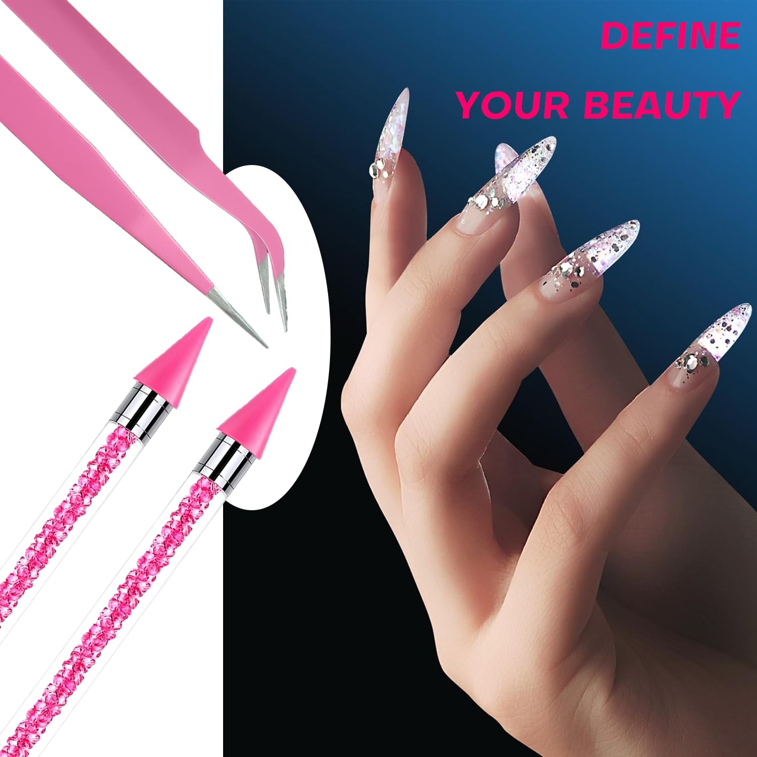Pink Rhinestone Picker Tool Set – 2 Pcs Dual-Head Wax Pens with 2