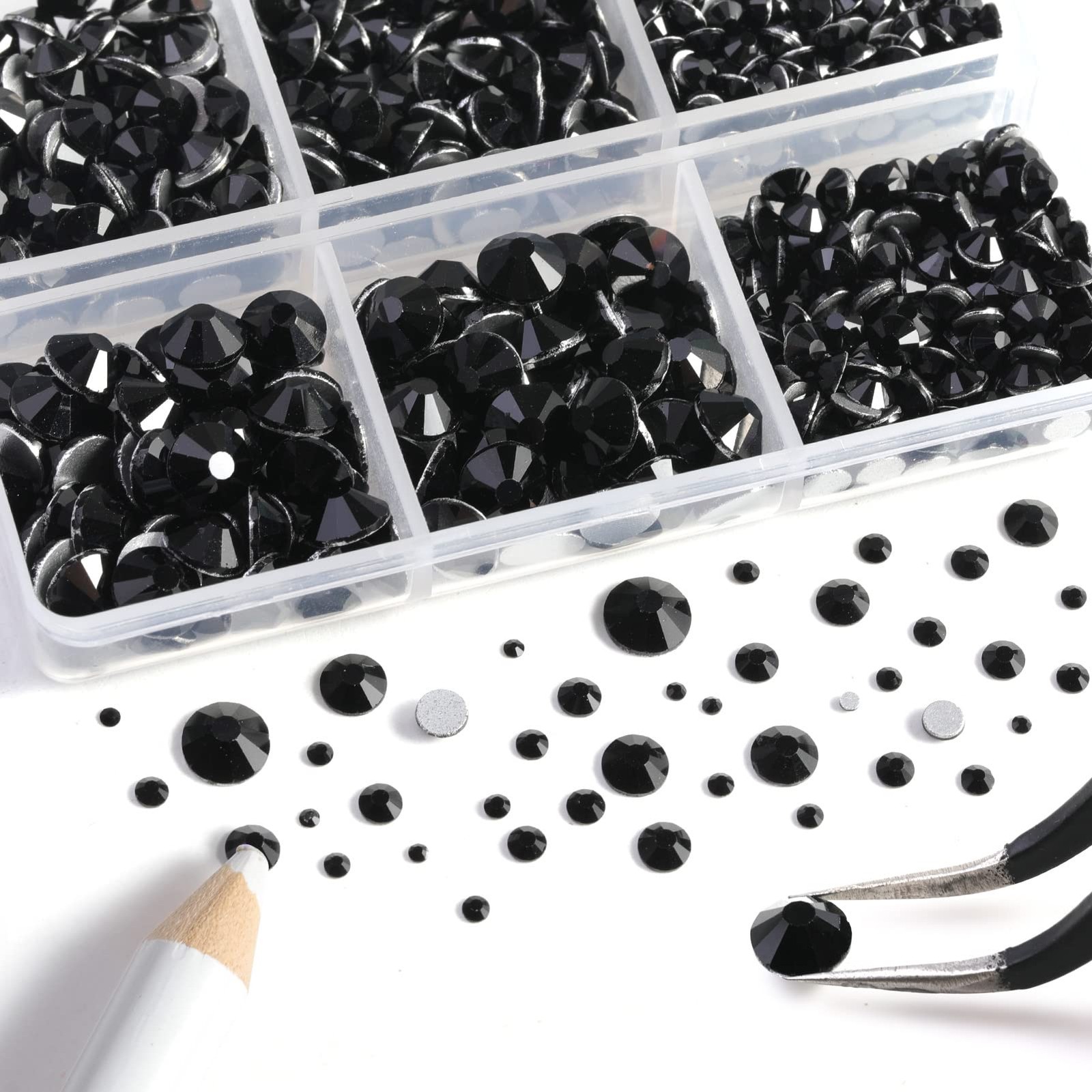 8300PCS Flatback Rhinestones, Black Rhinestone Round Crystal Rhinestones for …