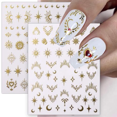 12pcs Aurora Silver Star Moon Nail Art Stickers 3D Star Nail Stickers for