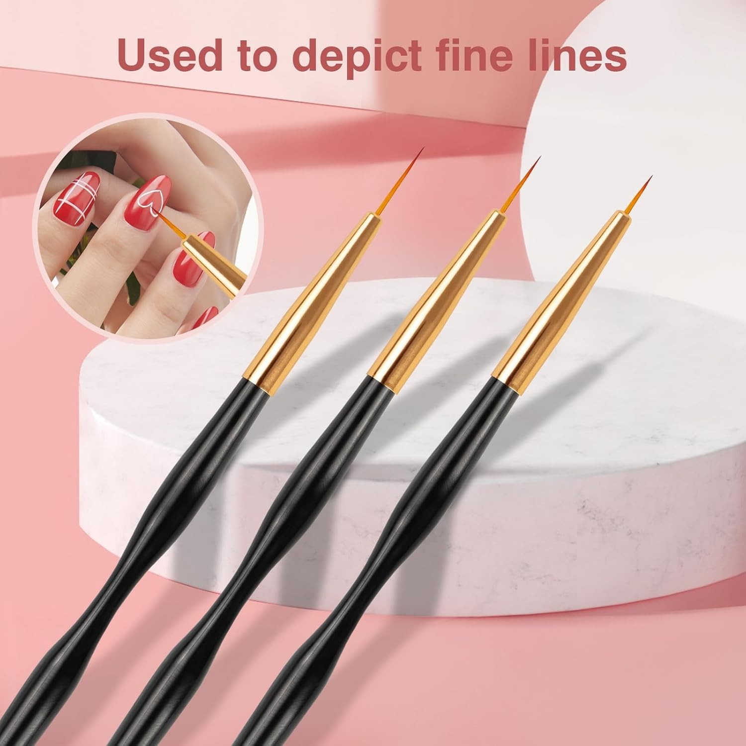 Nail Art Brushes 3PCS Nail Brush Set with Gel Polish Pens and Liner Brush for…