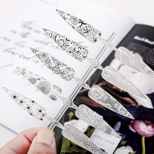 Holographic Nail Foil Sheets, Black White Lace Transfer Foil Nail Wraps Style 4