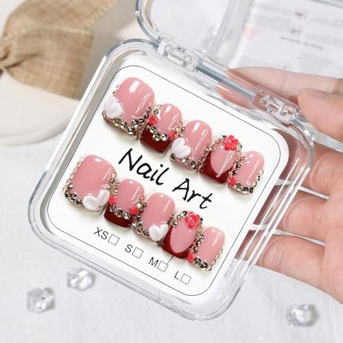 10 Pcs Handmade Press on Nails Short Square Fake Nails with 3D Handmade ss01