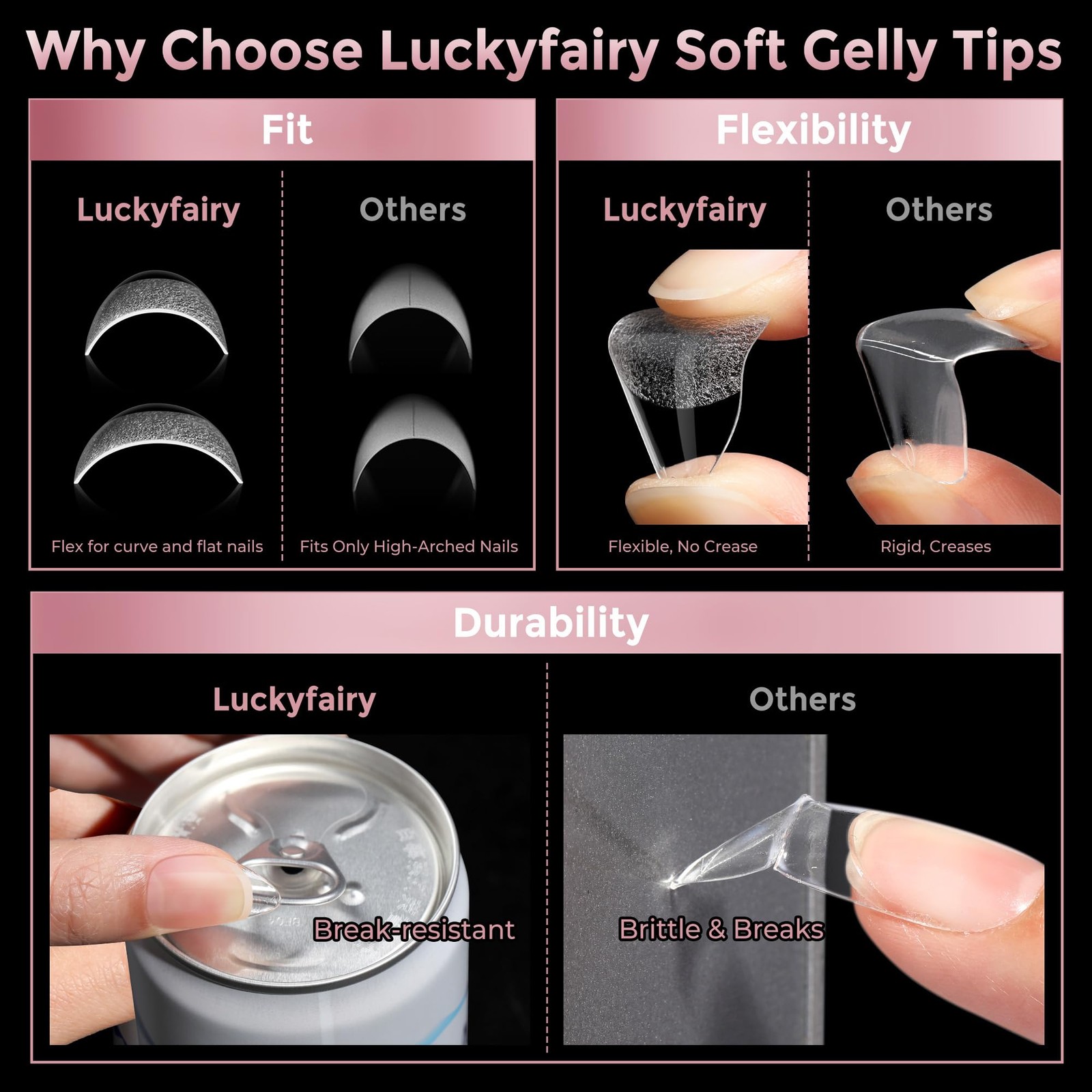 Short Almond Nail Tips – 240pcs Soft Gel Full Cover Acrylic Press-On Nails