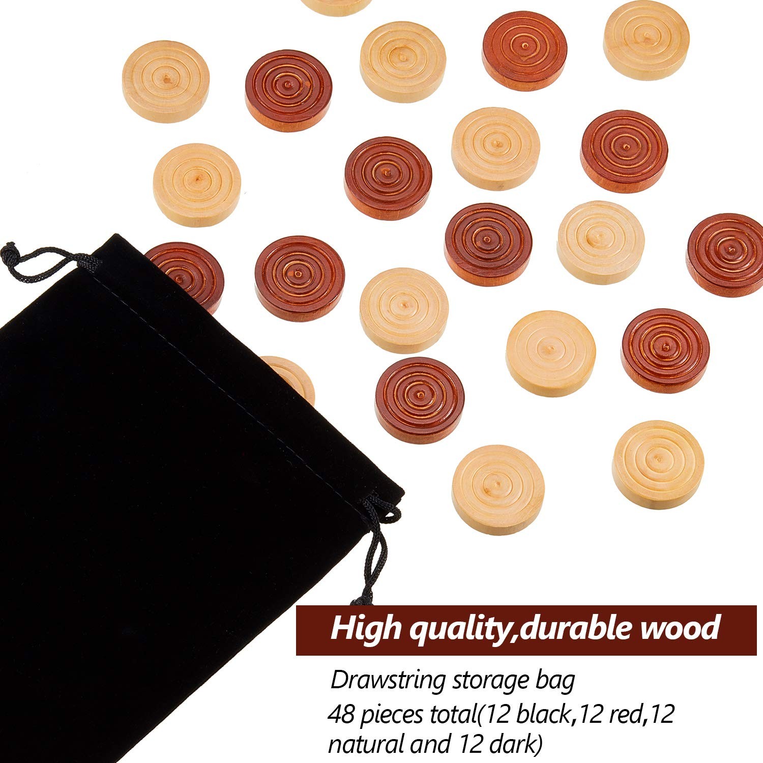 Gejoy 48 Pieces Wooden 1.06 inches, Red, Black, Dark Brown, Natural Color