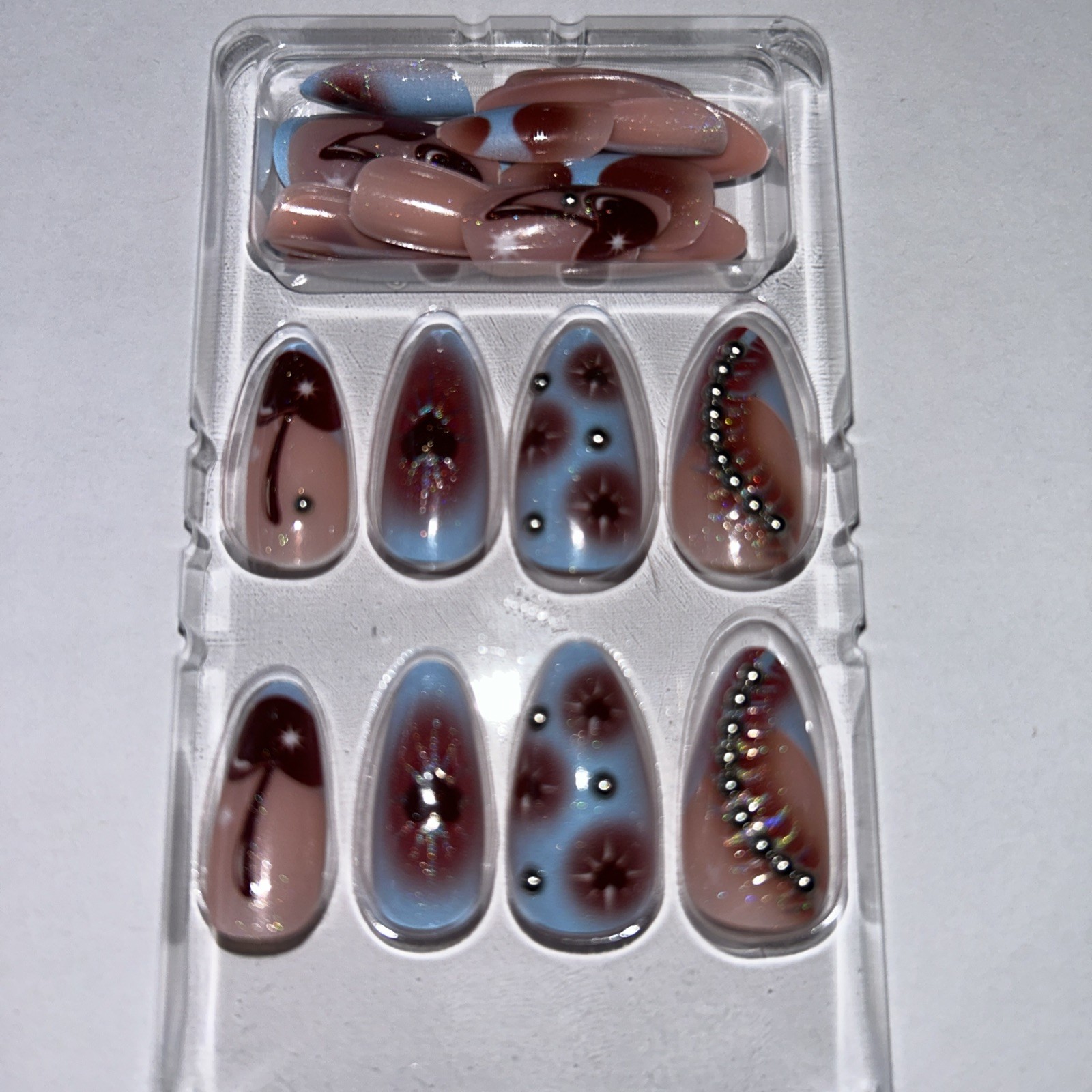 Lot of 2 Almond 10pc Handmade Press-On Nails NEW size *Medium*