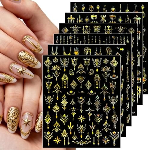 Laser Gold Nail Stickers BOH Nail Decals Star Lines Nail Designs Color A32