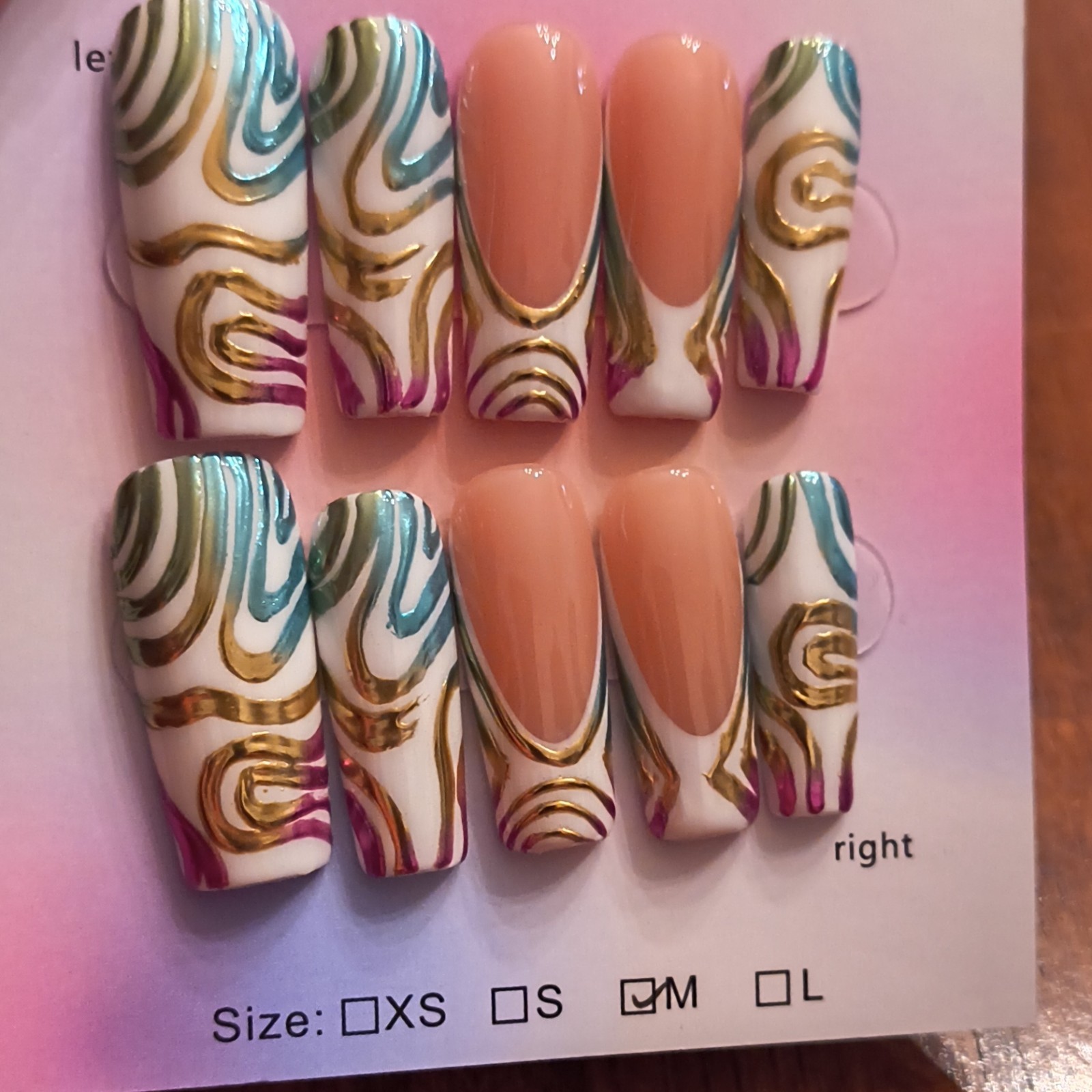 Press-On Nails Medium Square Multicolor Shiny Full Cover Abstract