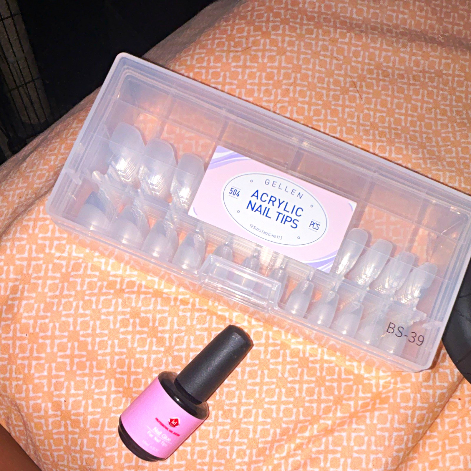 423 Gellen Clear Acrylic Nail Tips Coffin Medium (Box BS-39) and nail glue