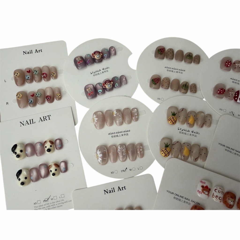 New 10 Sets Small Press On Nails Lot Handmade Nail Art Sets Cute 3D Multicolor