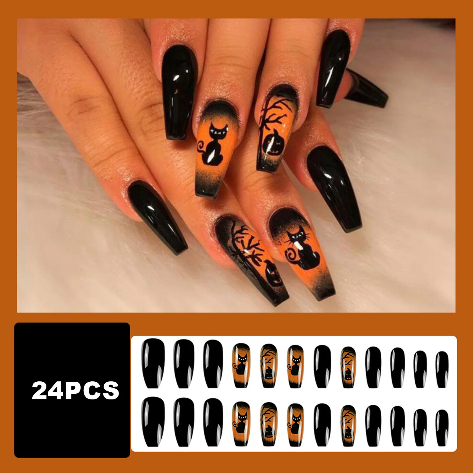 24pcs 2026 Cat Eye Leaf Flower Short Almond Press On Nails