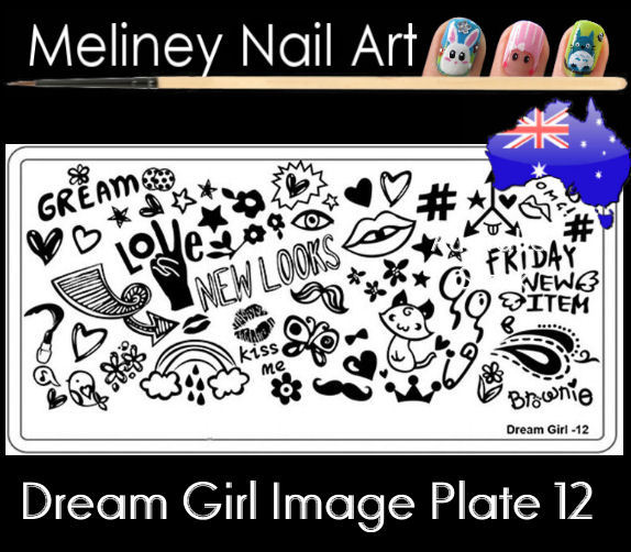 Dream Girl 12 Stamping Nail Art Image Plate Design Rectangle XL Stencil metal
