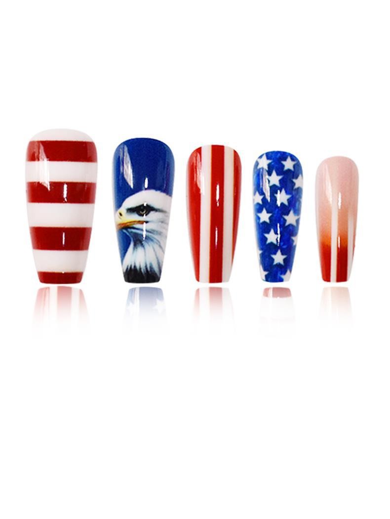 Patriotic Eagle Star Stripes Press On Nails Ballet Shape Cool Cute