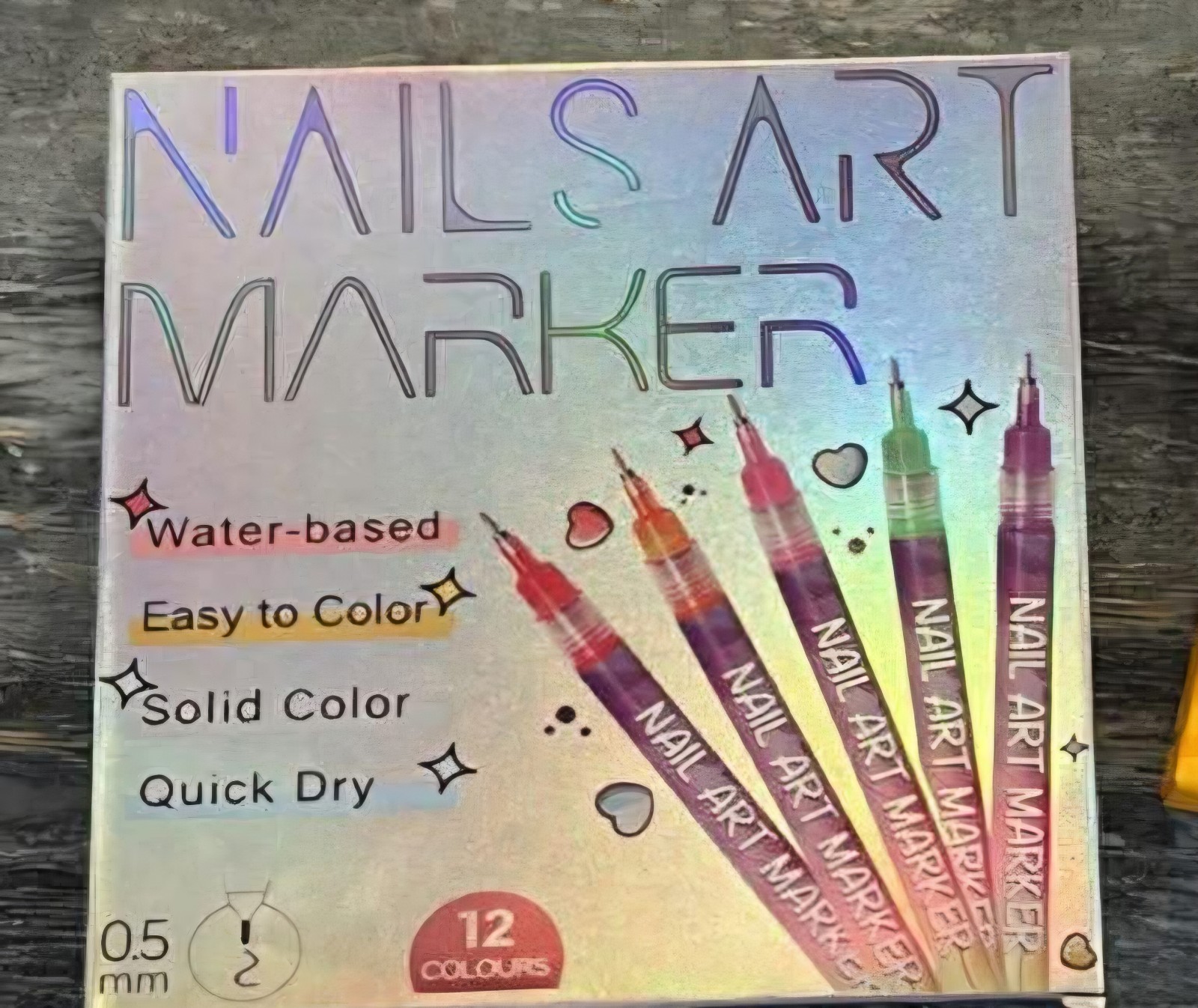Nail Art Pen Set Water-Based Quick Dry Solid Color 0.5mm 12 Colors
