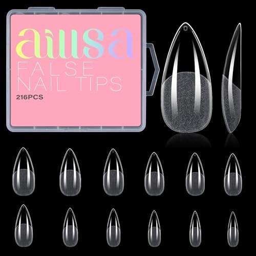 Nail Tips Full Cover Clear Gelly Nails Tips Half Matte Acrylic Long Almond