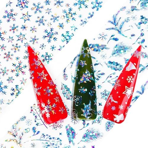 10 Sheets Aurora Nail Foil Transfer Stickers for Christmas Winter, Style 1