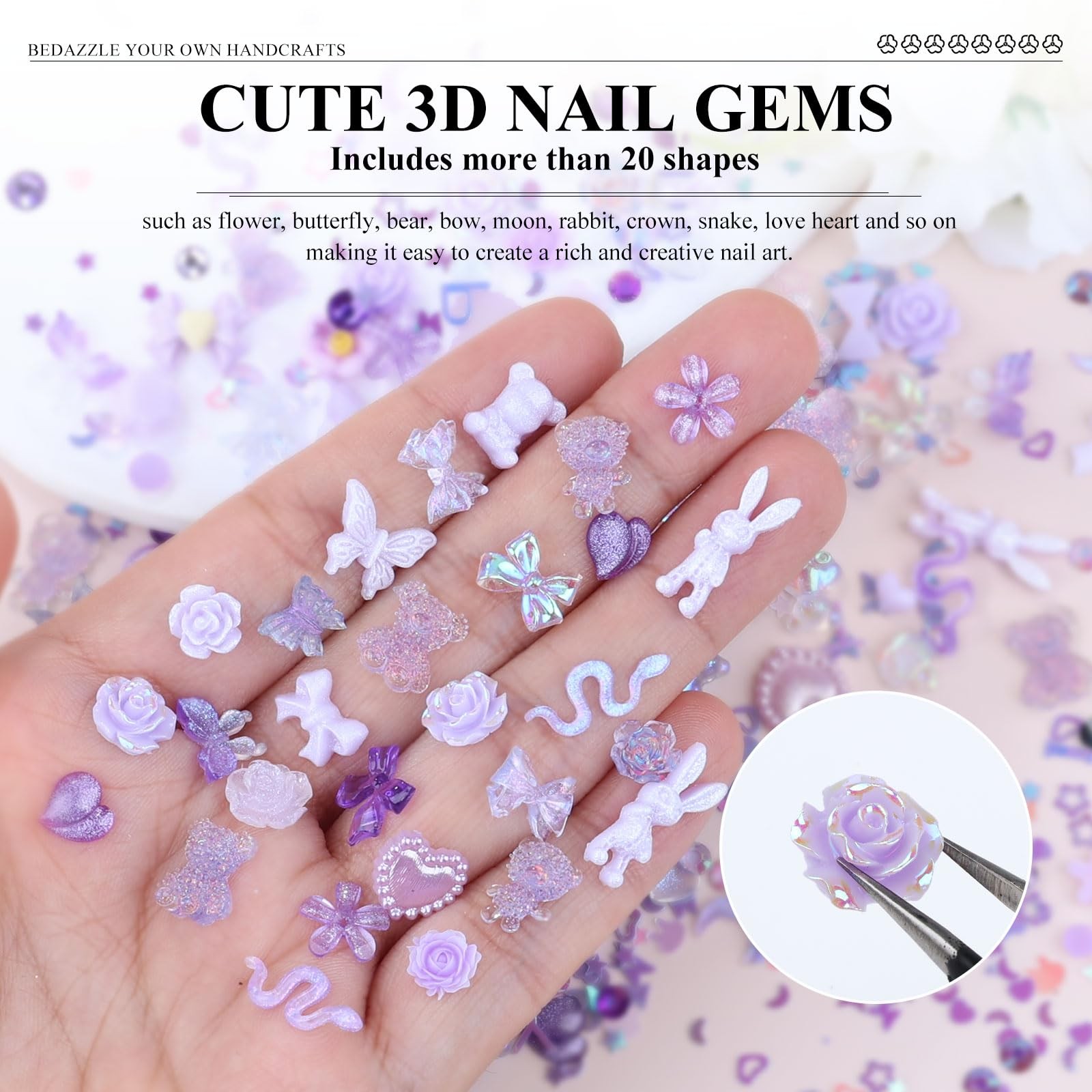 100 Pieces 3D Resin Butterfly Bear Nail Charms Rose Flower Peach Skirt Bow Deer