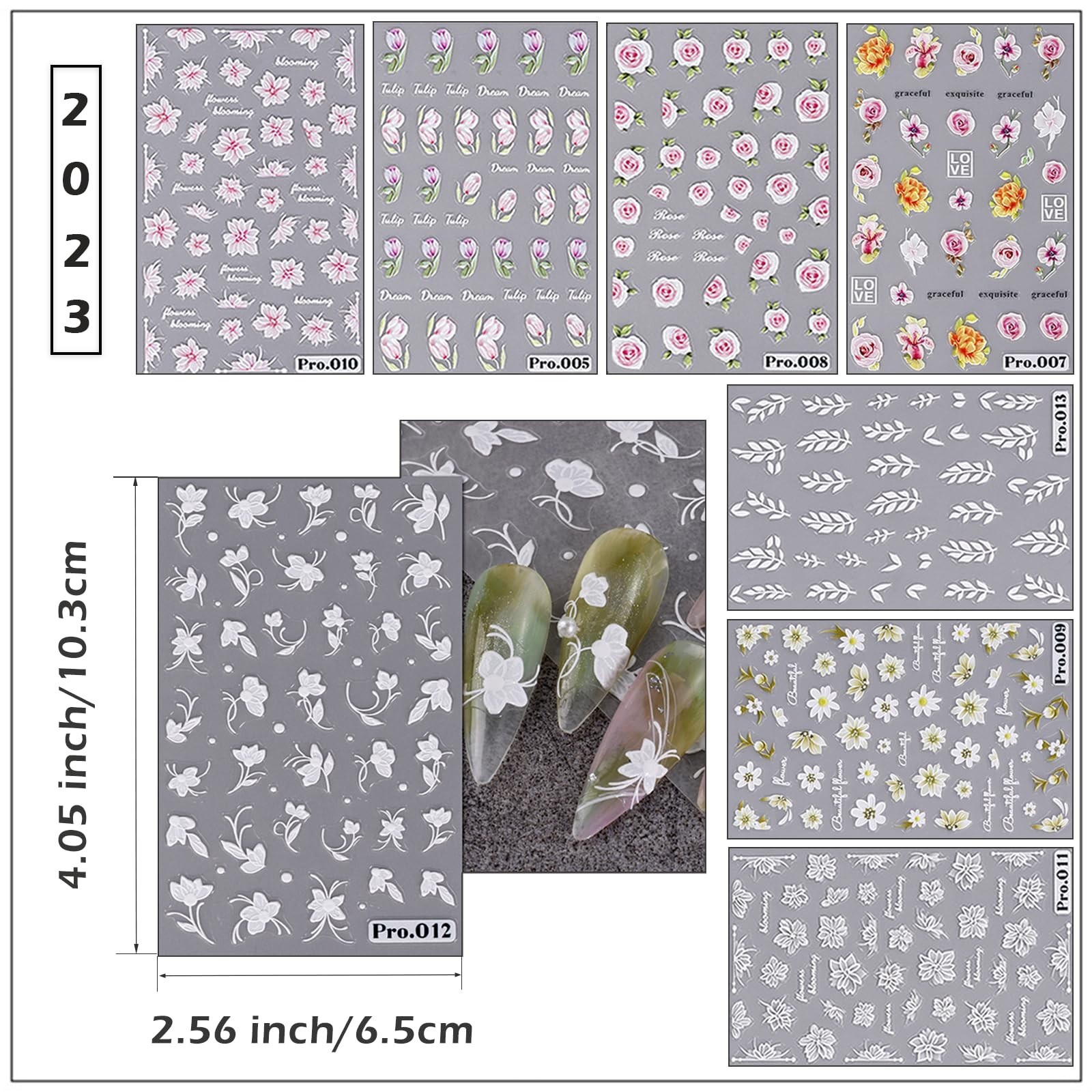 8 Pcs Self-Adhesive Nail Stickers, 5D Embossed Engraved Flower Nail Art Stick…