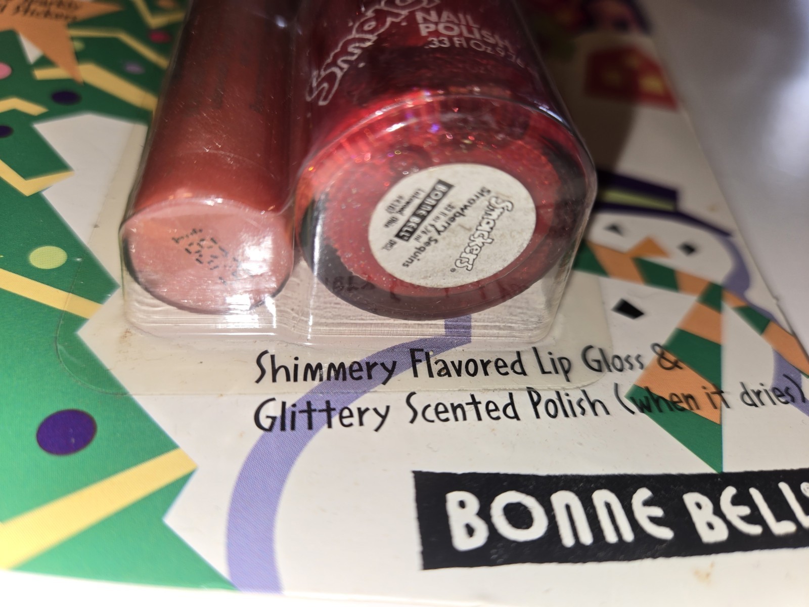 Vintage Bonne Bell Smackers Lip Gloss Nail Polish Set NOS Strawberry Sequins