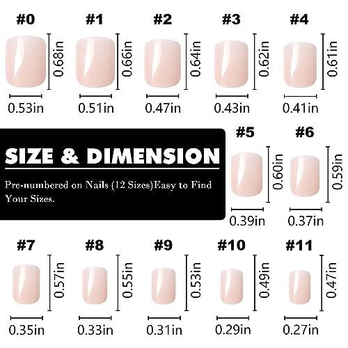 Short Press on Nails 240pc Glossy Press on Nails Short Square Round Point Nude